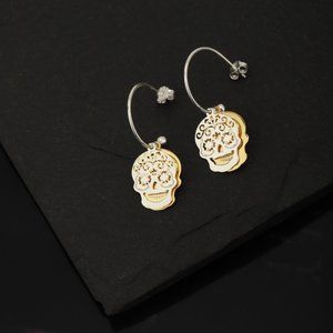 Vanbelle Sterling Silver Jewelry Light Weight Calavera Skull Half Hoop Earrings